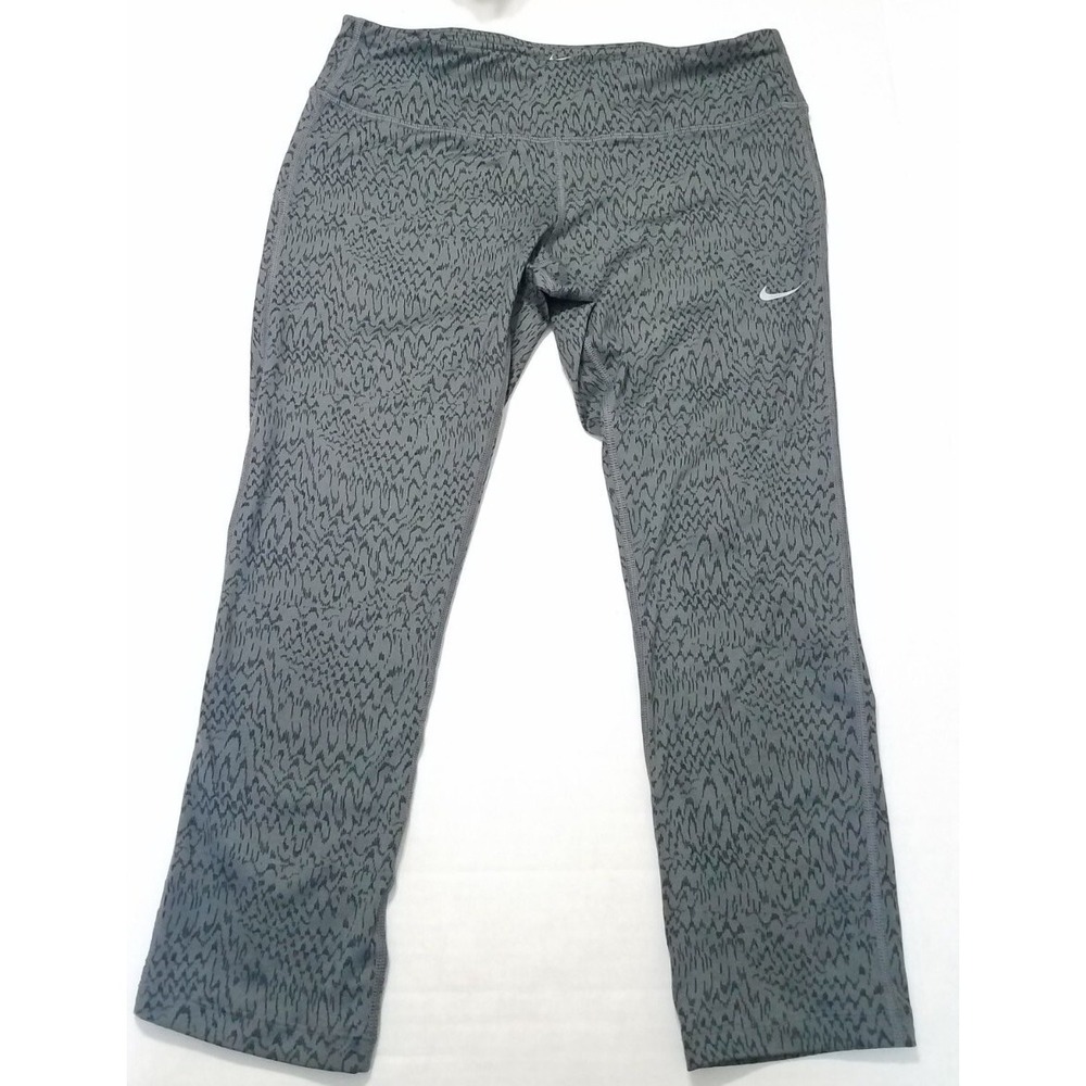 Nike Dri Fit Running Capri Leggings Gray Black Women sz‎ Large Workout Yoga Gym